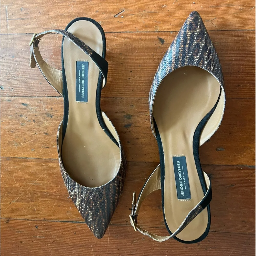 JEROME DREYFUSS Made in France Snakeskin Slingback Kitten Heels - Picture 2 of 8